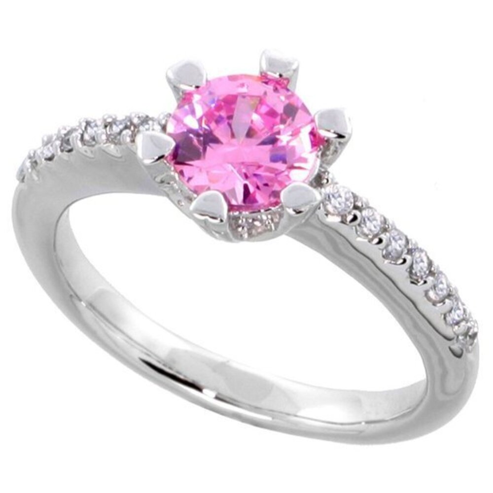 Sterling Silver Vintage Style Pink Cubic Zirconia Engagement Ring Round cut